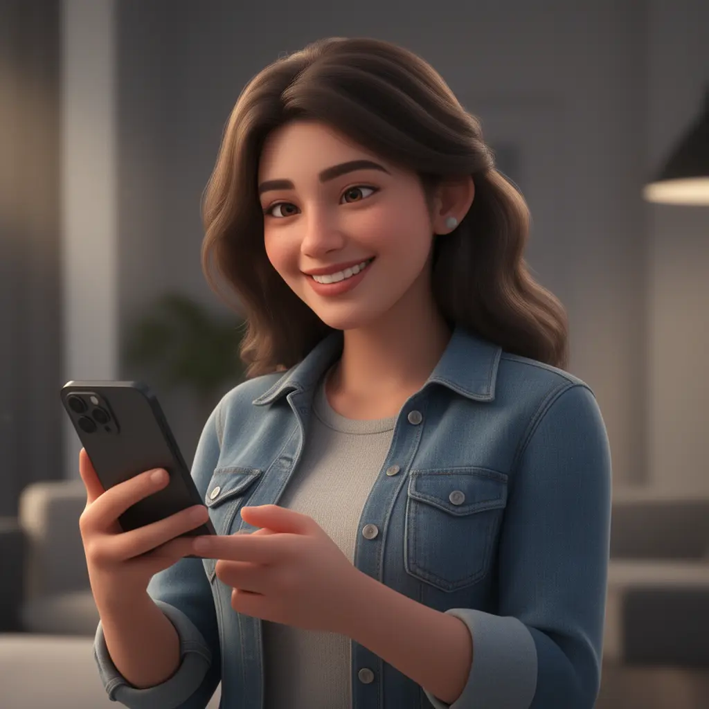 Stylish Mexican woman browsing the 7333 MX casino app on her smartphone with a confident smile and cinematic lighting